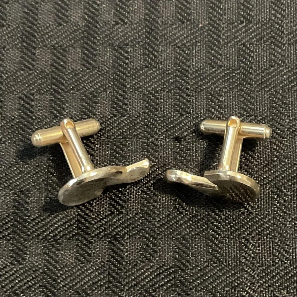 Silver Tone Abstract Swirl Cufflinks Mens Bullet Back Modern Dress Jewelry